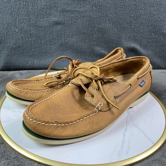 Polo Ralph Lauren Bienne Tumbled Leather Boat Shoes Men’s 12 D Brown Lace Up - Picture 5 of 12